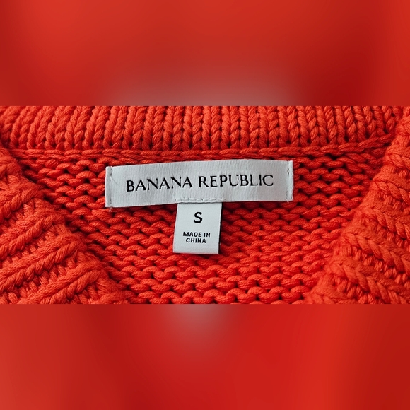 EUC Banana Republic Organic Cotton V-Neck Sweater Relaxed Blood Orange Sz Small - Picture 4 of 12